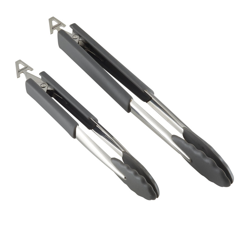 Anolon Anolon Tools and Gadgets SureGrip Nylon Nonstick Locking Tongs Set, 2-Pieces, Graphite