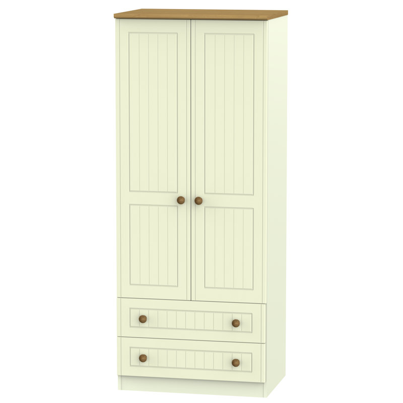 Saxena 2 Door Manufactured Wood Wardrobe, Cream Oak, 182.5 cm H x 74 cm W x 53 cm D