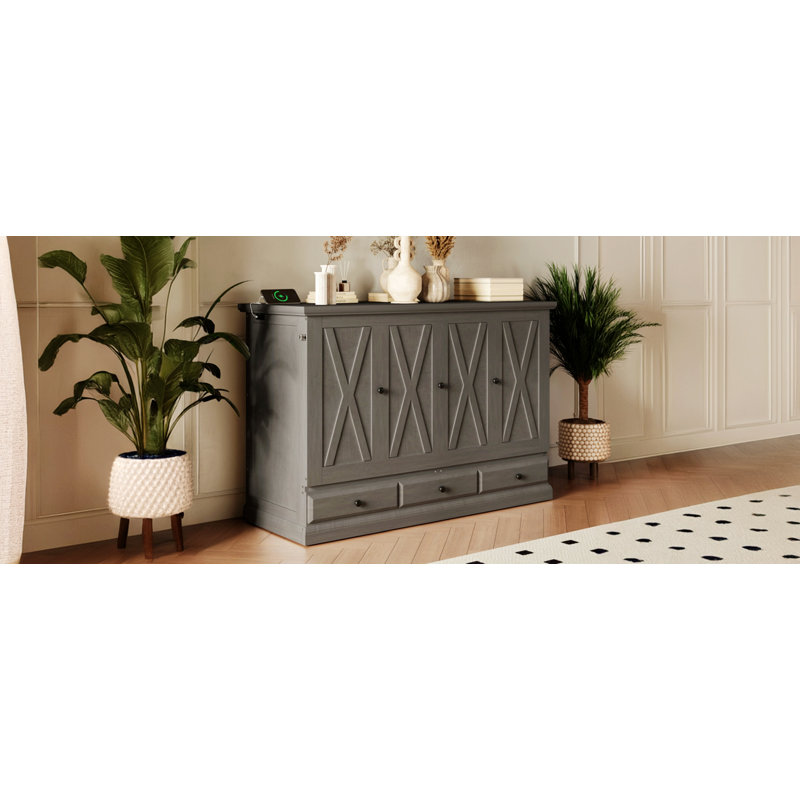 Structure de lit de style moderne, lit escamotable en bois avec station de charge et tiroir de rangement pour les petites pièces