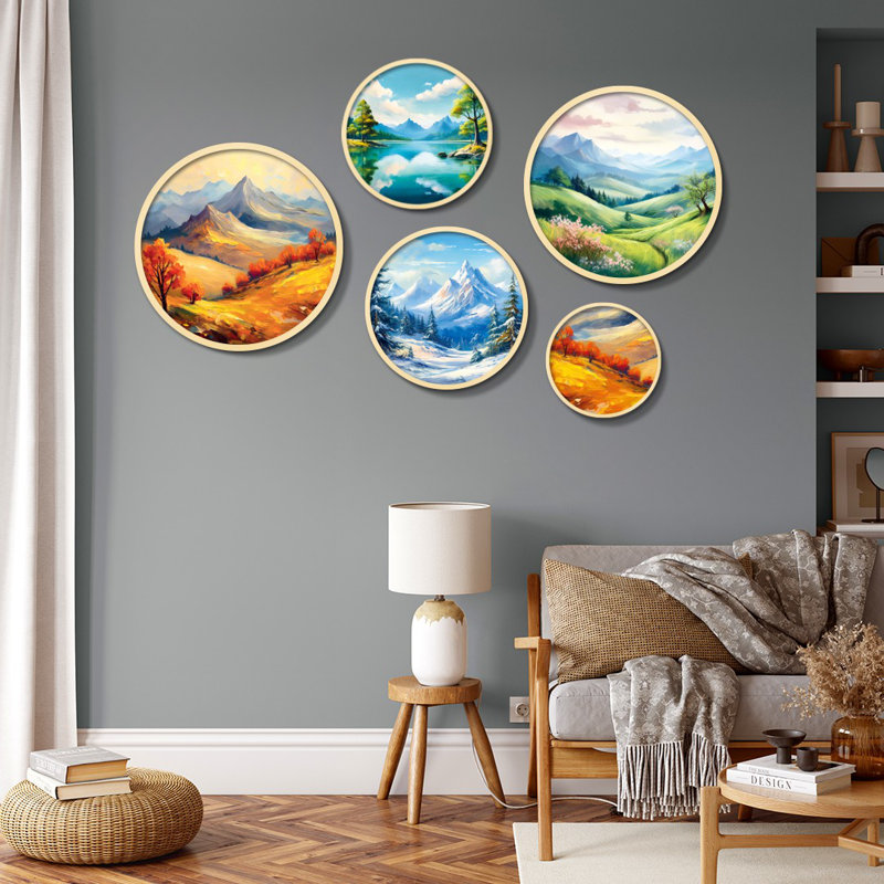 Elegant 5-Piece Decorative Framed MDF Painting Set, 17.1 x 17.1 inches & 14.6 x 14.6 inches & 12.2 x 12.2 inches & 10.2 x 10.2 inches & 7.1 x 7.1 inches | 100% Solid Wood Frames, Perfect for Home Décor & Gallery Walls