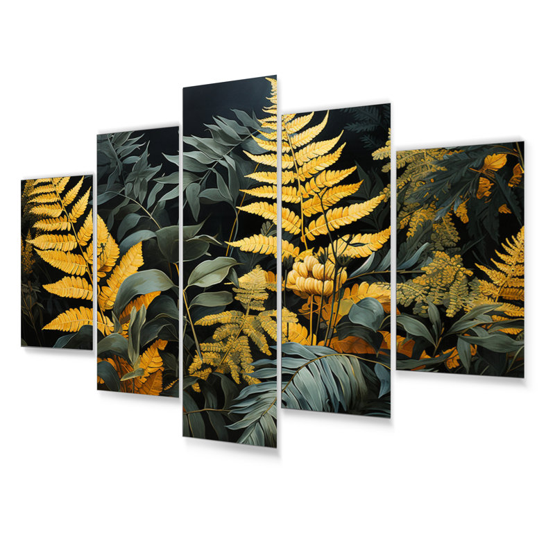 Fougères jaunes - Oasis dorée - Ensemble de décoration murale en métal floral