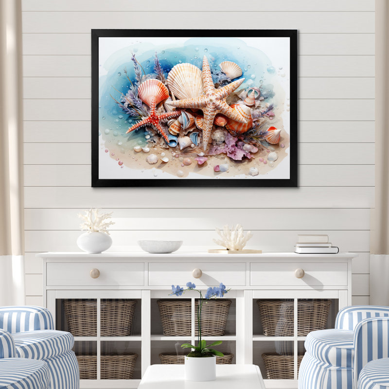 Trésors de la mer sur toile, Cadre simple noir, H 24 po x l 32 po x P 1 po