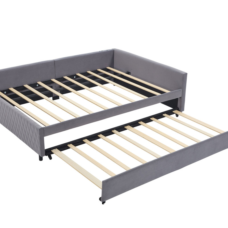 Upholstered Daybed With Trundle And Usb, Gray