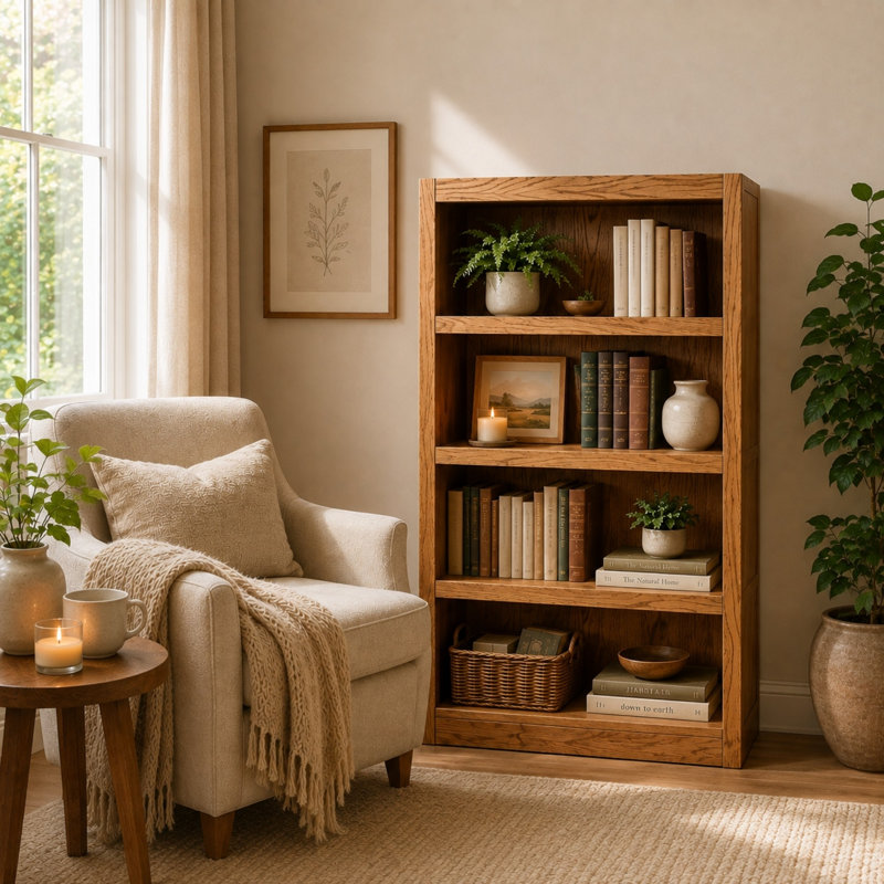 Bibliothèque en bois Port City, (4 tablettes) H 48 po x l 30,5 po x P 10,63 po, Chêne séché