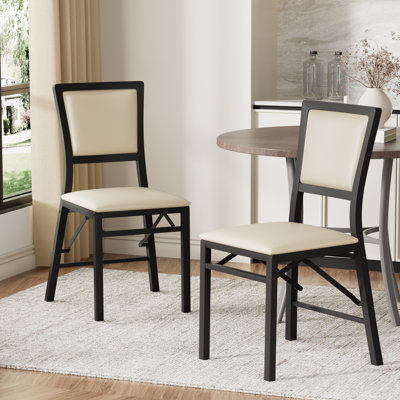 Ailse Folding Dining Chairs Set Of 2, Kitchen Armless Side Chairs With Padded Seats, Foldable PU Leather Parsons Dining Chairs For Home Kitchen Living Room