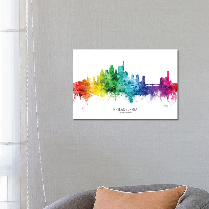 Philadelphia Skyline Rainbow by Michael Tompsett - Wrapped Canvas Gallery-Wrapped Canvas Giclée