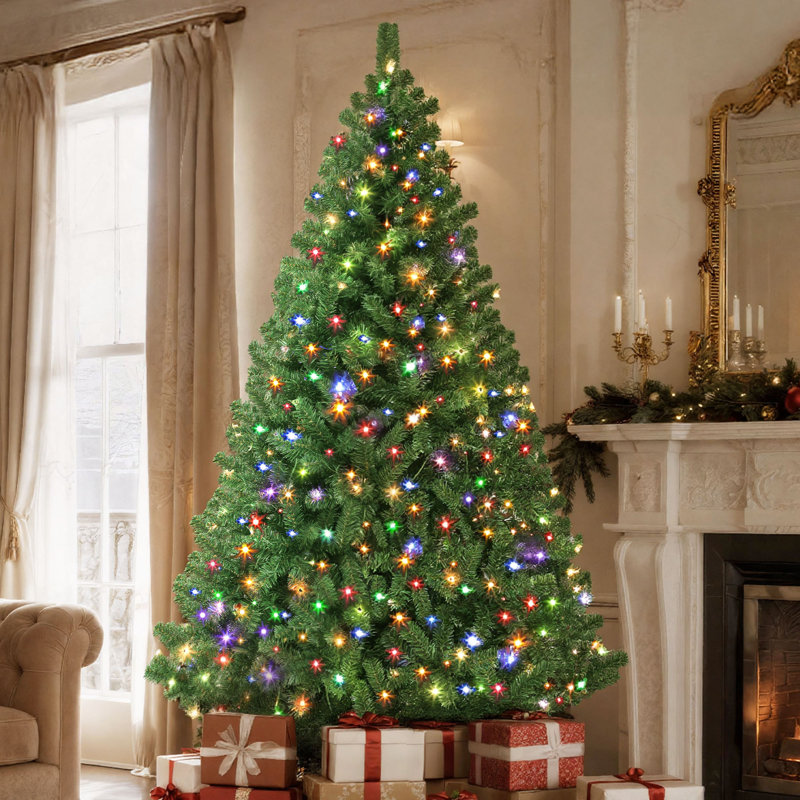 7.5Ft Green Lighted Artificial Christmas Tree With Stand