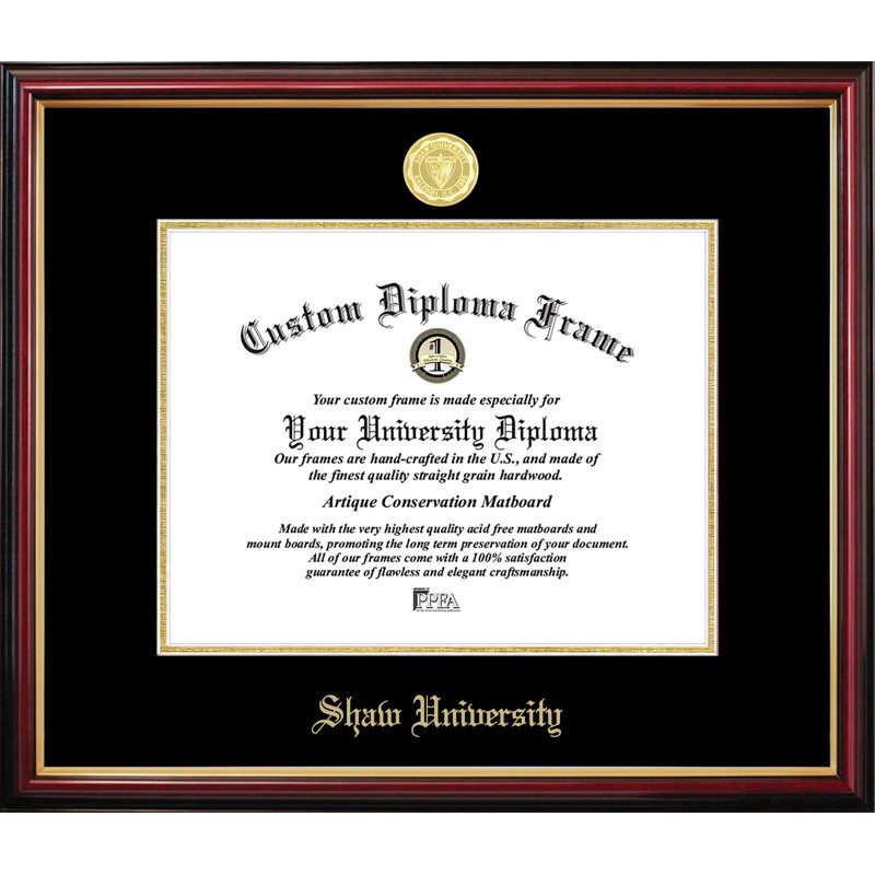 Cadre de petit diplôme Shaw University, L 11 po x H 8,5 po, NCAA Shaw University