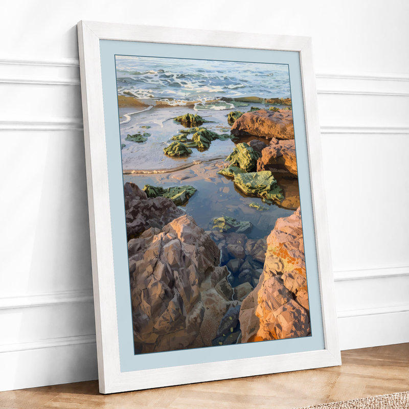 Rocky Tidal Pools Coastal - Framed Print, A2 - 59.4 x 42.0 cm, White