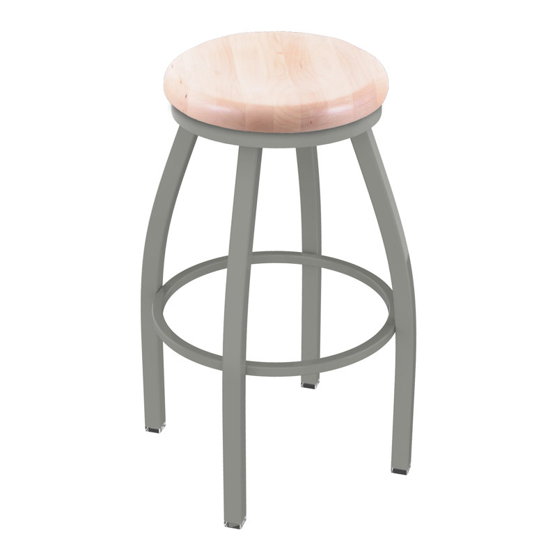 802 Misha Swivel Bar Stool, Anodized Nickel, Natural Maple, Extra Tall (36" Seat Height)
