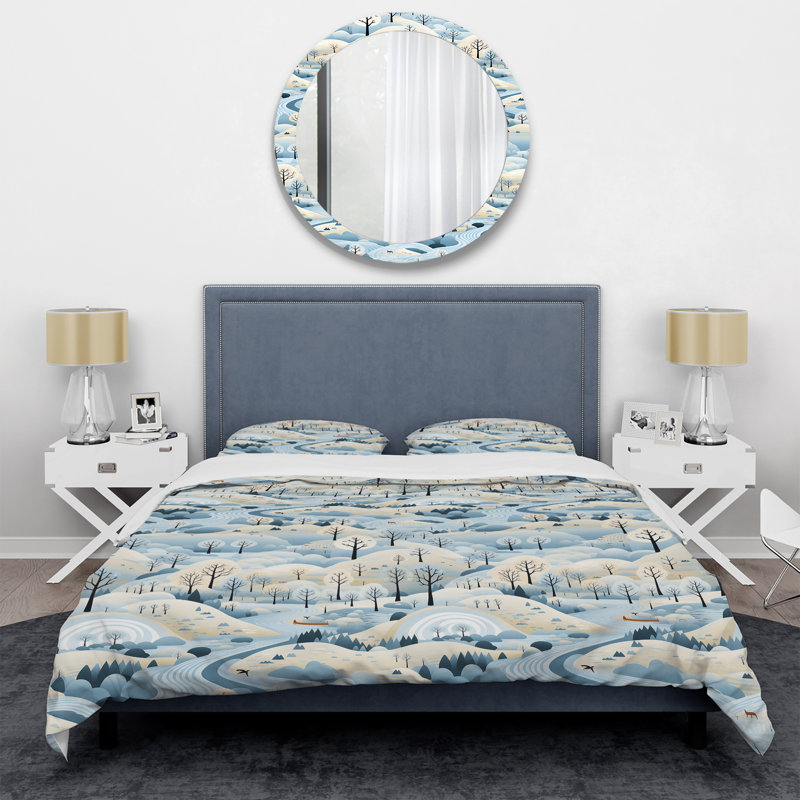 Ensemble de housse de couette scandinave Winter Landscape, Housse de couette simple + 1 taie décorative stan