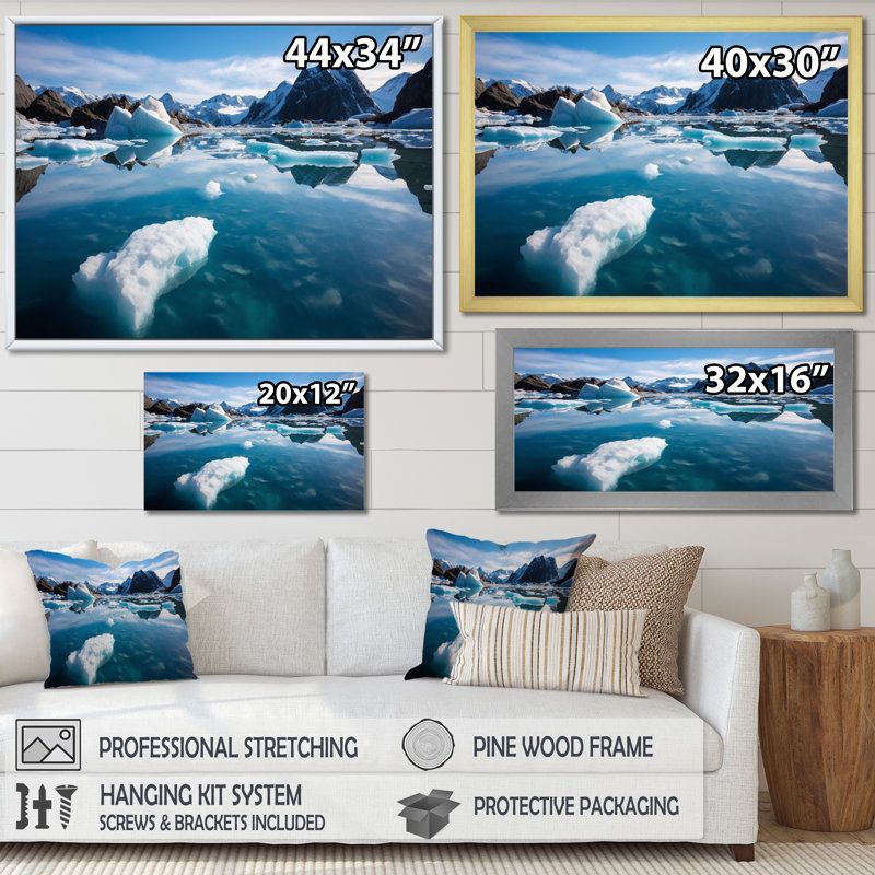 Glaciers à couper le souffle en Alaska II sur toile, H 30 po x l 40 po x P 1,5 po, Cadre flottant noir