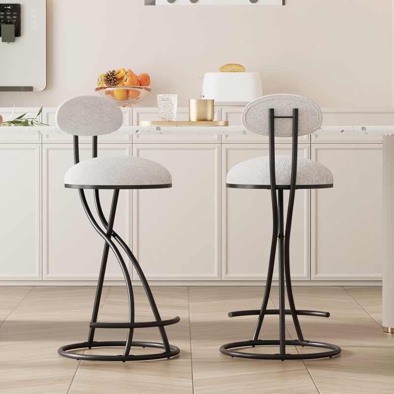 Round Print Bar Stools Set Of 2 Metal Upholstered Chairs For Kitchen Island & Dining Rooms Counter Stools