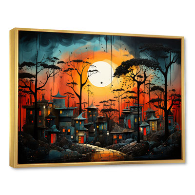 Orange pygmée africain, «Village», art mural tribal africain