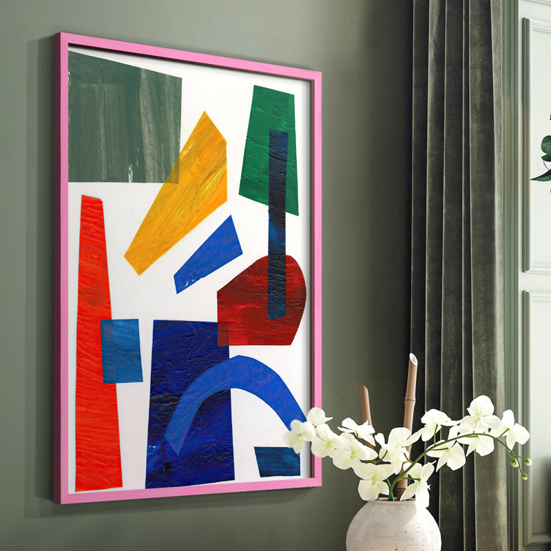 «Colorful Shapes I», reproduction encadrée - bois massif, Rose, H 10 po x l 8 po