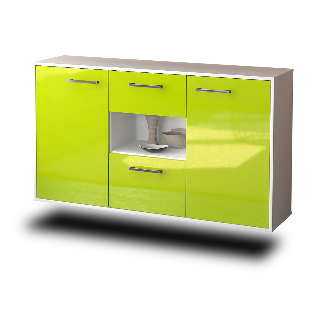 Sideboard Barun, Farbe: Grau/Weiß, Fliegend/Metallgriffe, Größe: 136x79x35 cm