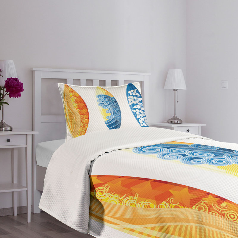 White Twin Kids Unisex Surfboard Quilted Bedspread Set