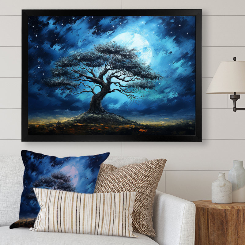 Arbre bleu d'Afrique, Serengeti, art mural 5, Cadre d'angle fermé noir, H 12 po x l 20 po x P 1 po