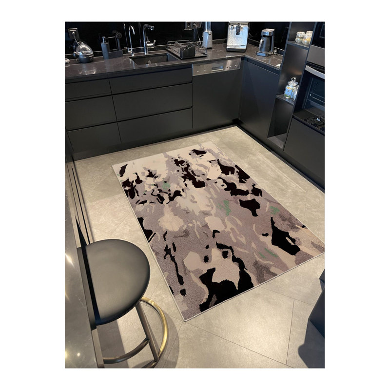 Tapis noir à motif abstrait moderne, Sous-tapis rectangulaire de 3 pi 3 po x 4 pi 11 po