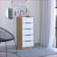 Commode 5 tiroirs avec poignées en métal, finition blanc / pin | Panneau de particules | Multicolore-526714259