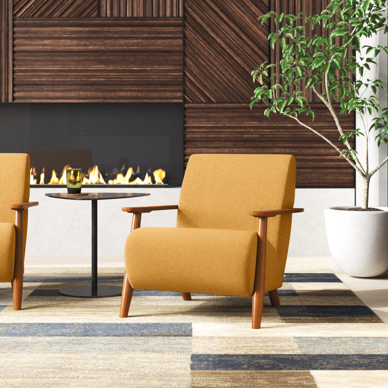 Upholstered Armchair, Yellow Linen