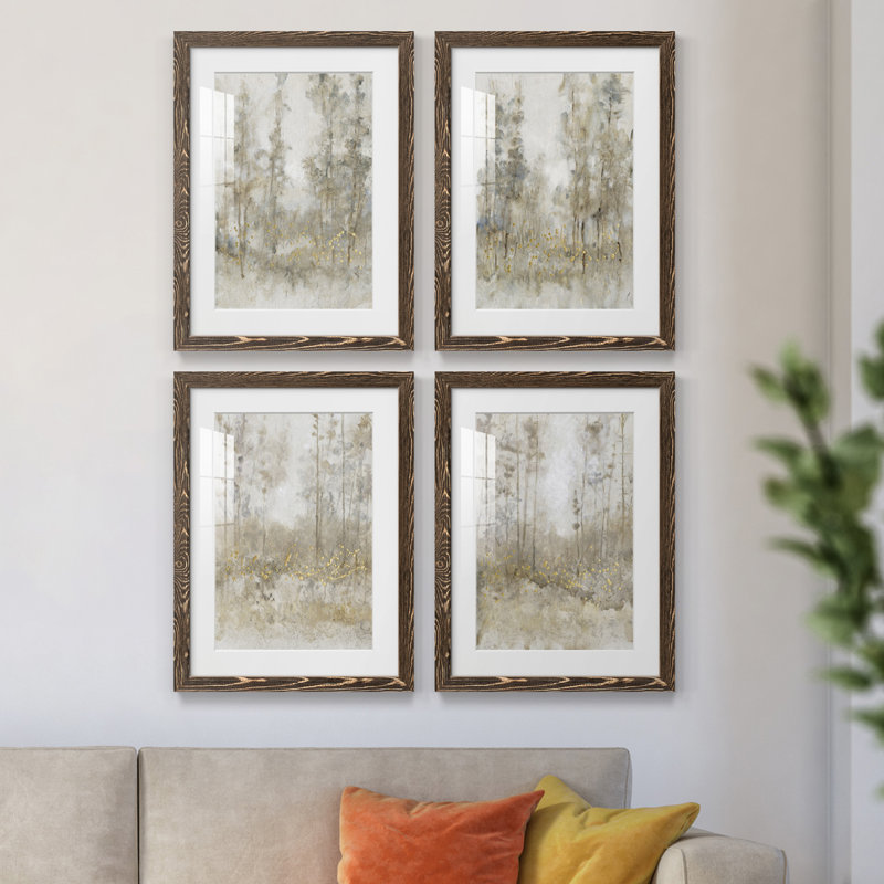 Thicket of Trees I - ensemble de 4 peintures encadrées, H 24 po x l 72 po x P 1,5 po, Cadre noyer