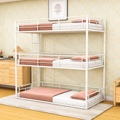 Metal Bunk Bed with Ladder and Guardrails