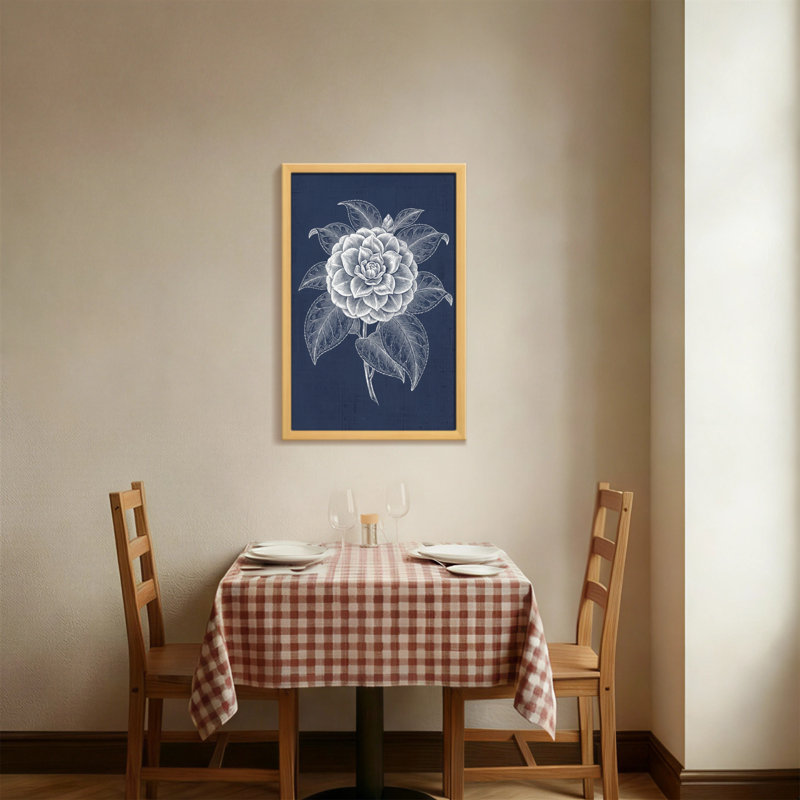 Plantes et fleurs - rose blanche sur fond bleu marine, H 30 po x l 20 po
