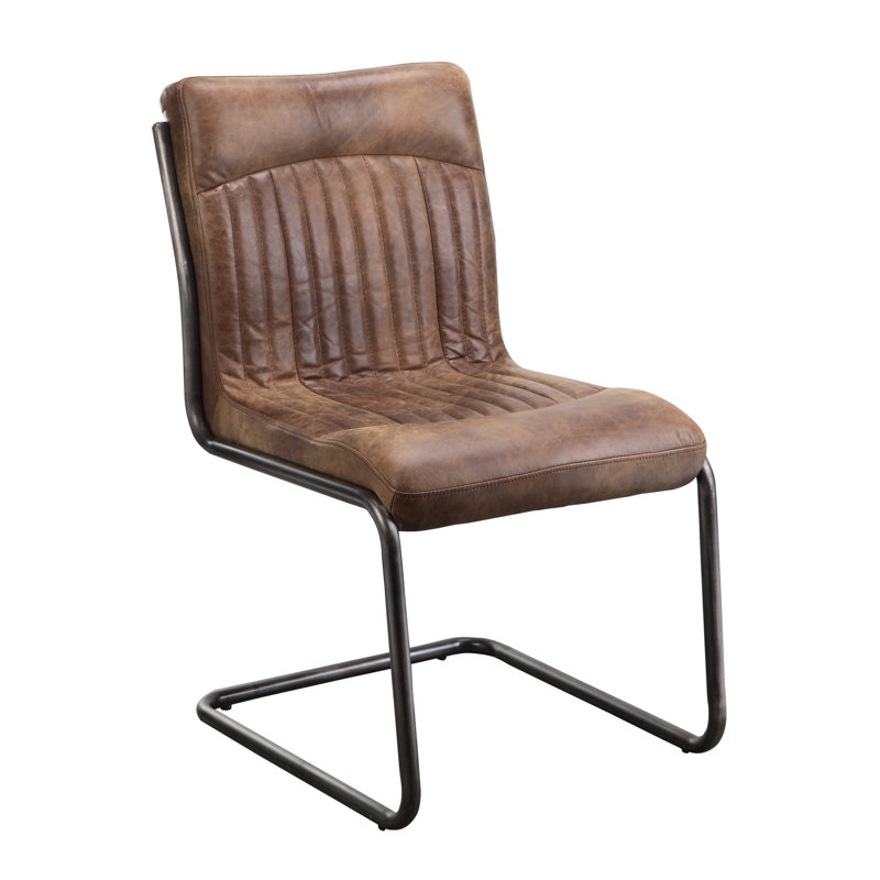 Leather Side Chair, Brown Genuine Leather