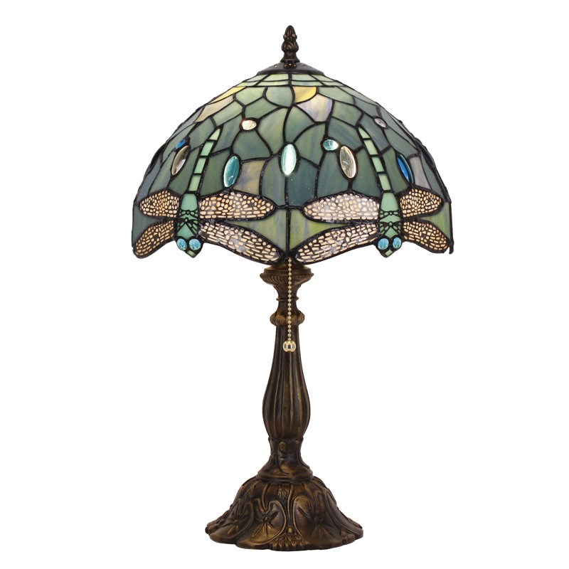 Lampe de table Tiffany en verre coloré 12 x 12 x 19 pouces (style libellule), Bleu mer