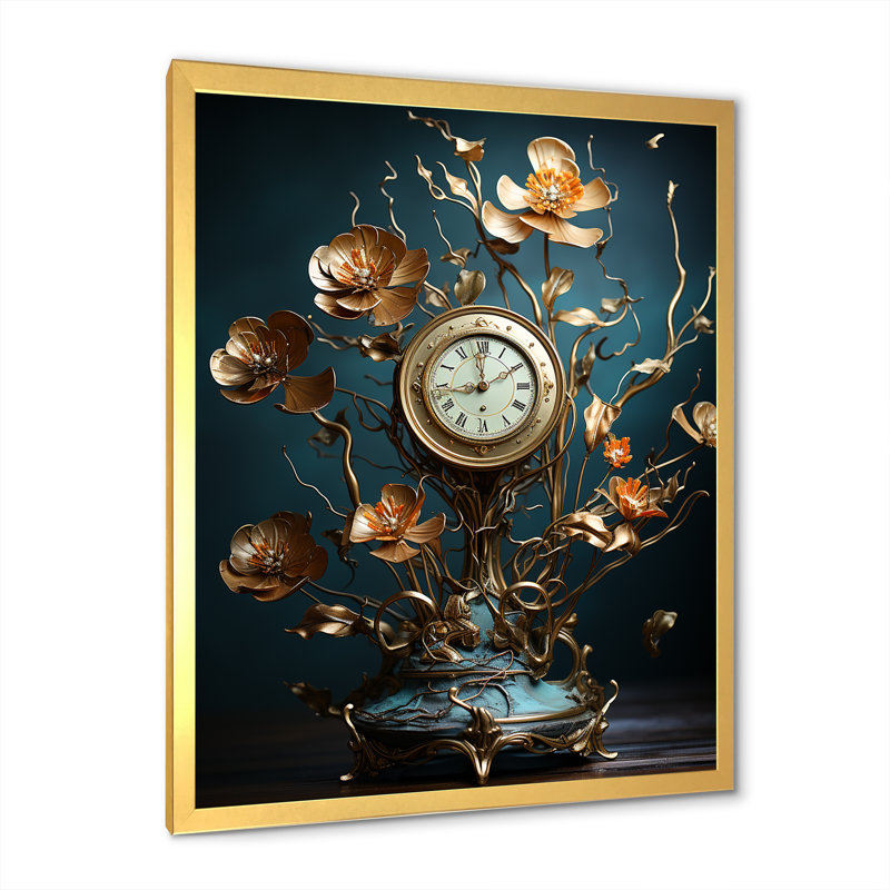 Fantastique jardin d'horlogerie sur toile, Encadrement doré, H 32 po x l 24 po x P 1 po