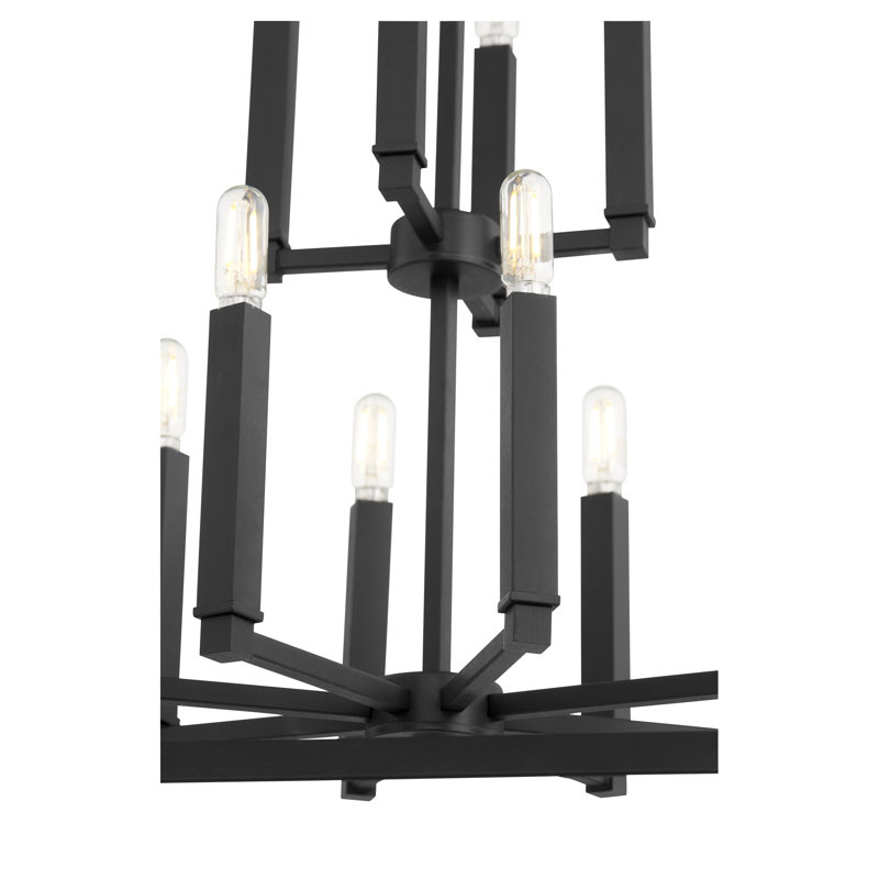 Lustre rectangulaire lanterne 12 lumières Ishika, Noir