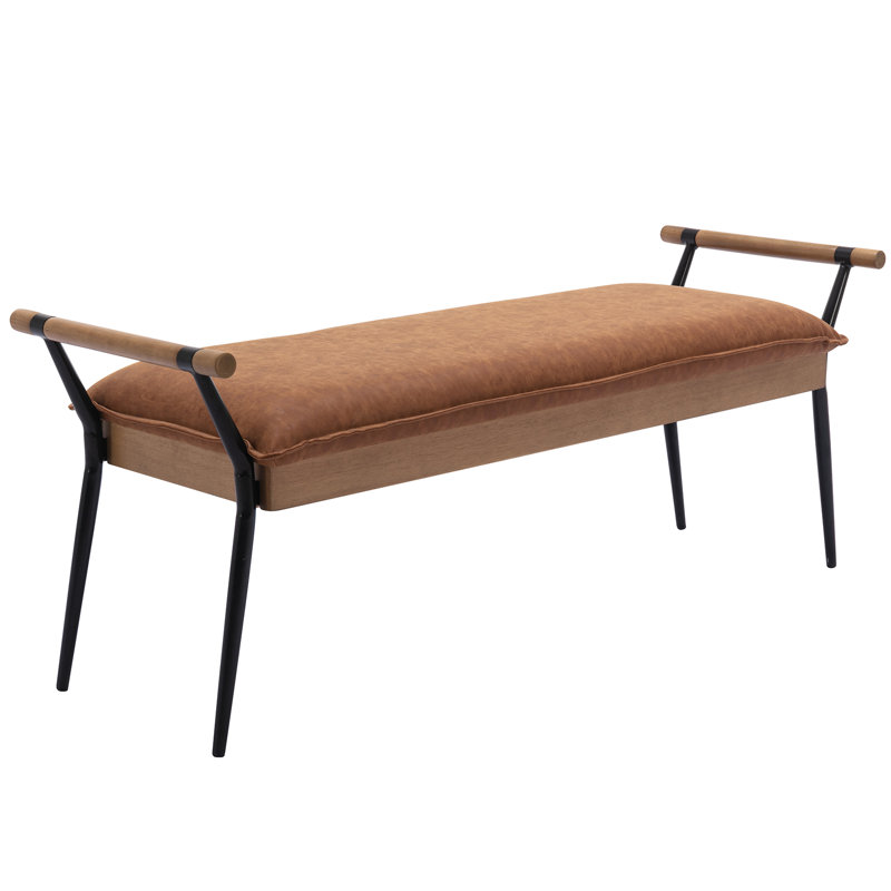 Ameera Storage Bench Industrial Bench with Arms, Brown
