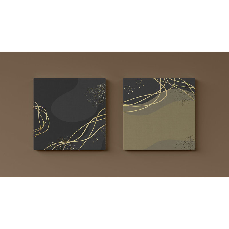 Elegant Decorative Canvas Painting Set (2 Pieces), Gold & Black, 11.8 x 11.8 Inches | 100% Canvas with 100% Wooden Frame | Perfect for Home Decor, Living Room & Office Wall Art, Stylish & Contemporary Design