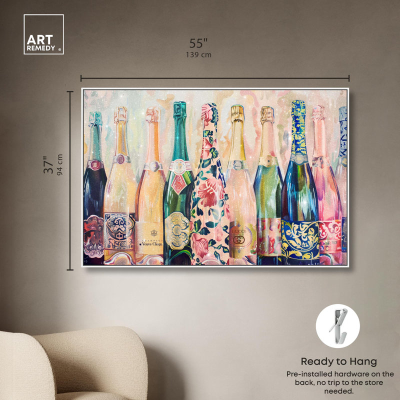 Art Remedy Barcart Art Canvas, 37" H x 55" W, White Floater Framed