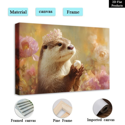  Regal Otter with Crown & Pearl Wall Art - High-End Whimsical Glam Farmhouse Decor for Living Room
