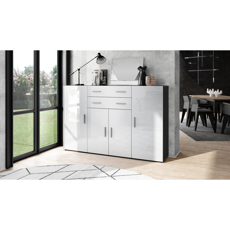 Mccammon 166 Cm Wide 2 Drawer Highboard, White High Gloss