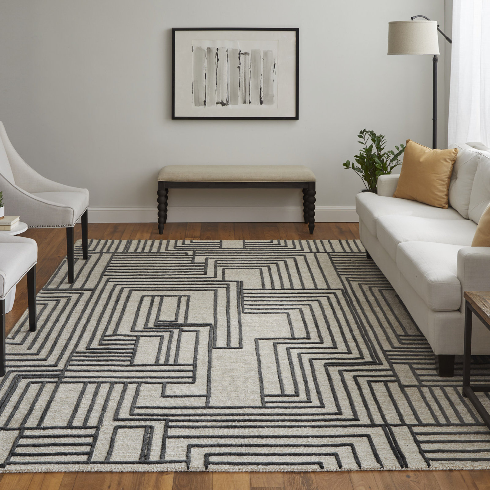 Gansett Tan Brown Hand-Woven Geometric Rug, Rectangle 2' x 3'