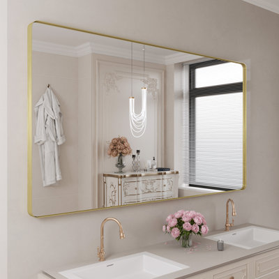 Lesamuel Filleted Corner Wall Mounted Bathroom and Vanity Mirror with Aluminum Frame