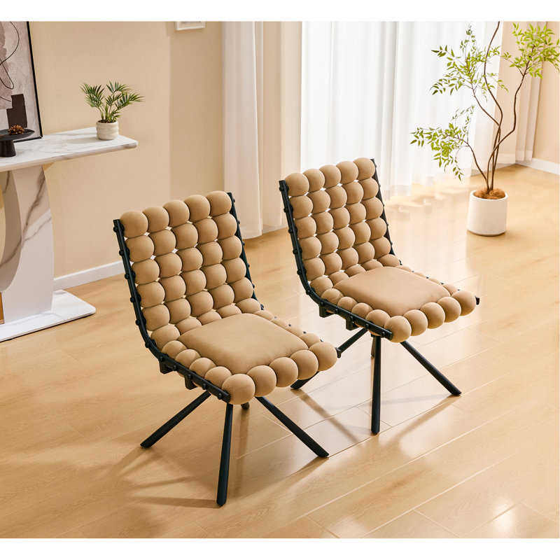 Ensemble de 2 chaises de salle à manger avec chaise à bulles et pieds en velours avec pieds noirs et chaises capitonnées modernes