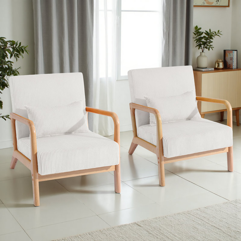 Chaise d'appoint Jyrin Mid Century, Bois naturel, Beige, 2