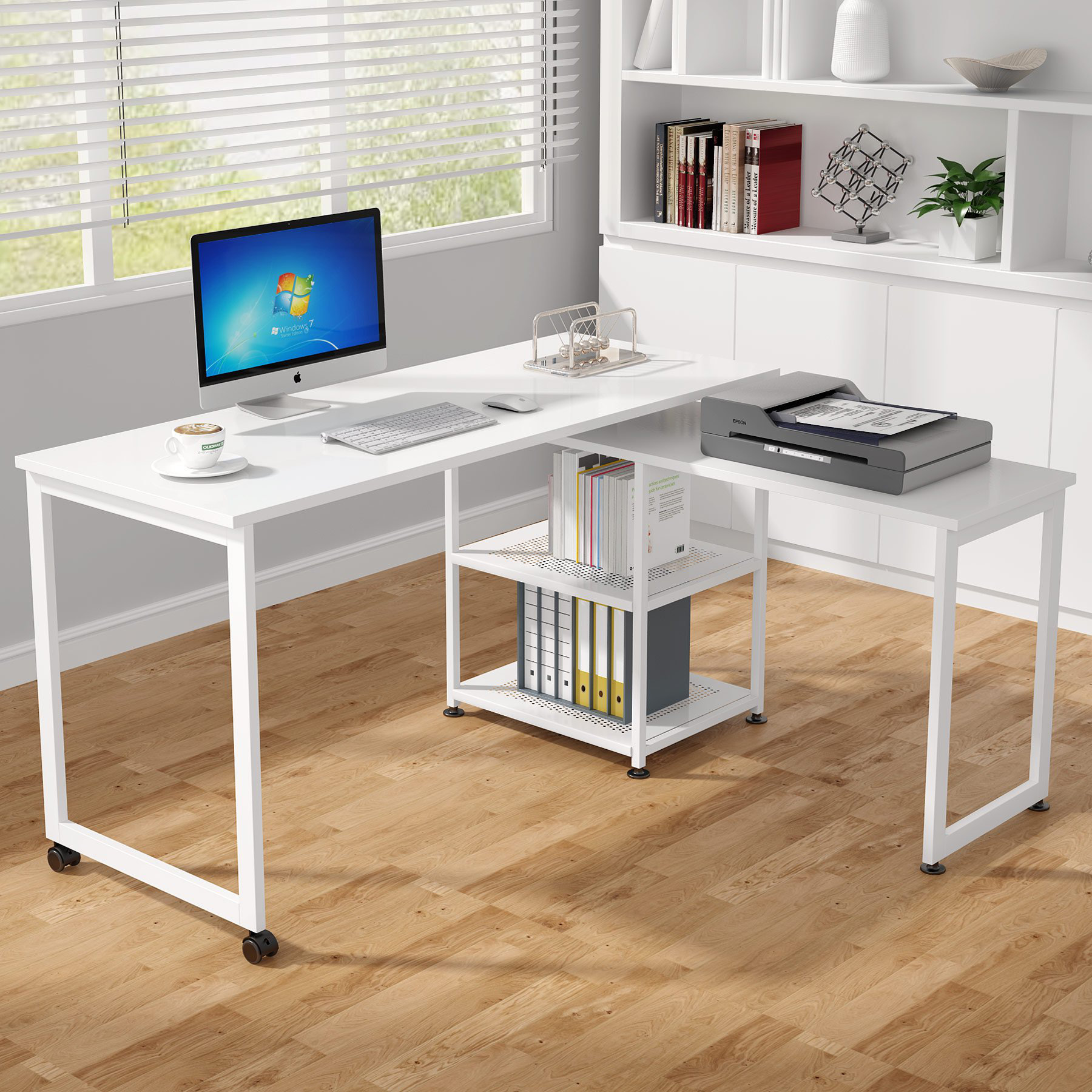 Tribesigns 47'' Rotating Computer Desk with 5-Tier Bookshelves