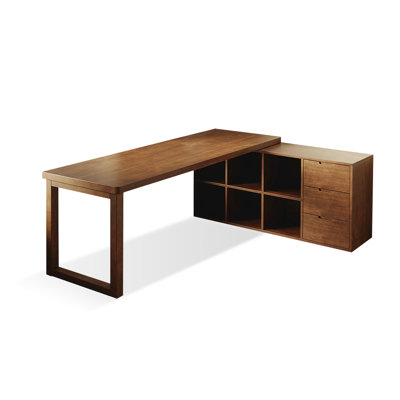 Nut-brown L-Shaped Solid Wood with 3 drawers desk