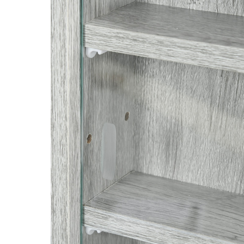 Gray Wood 5-Tier Wall-Mounted Display Cabinet with Glass Doors