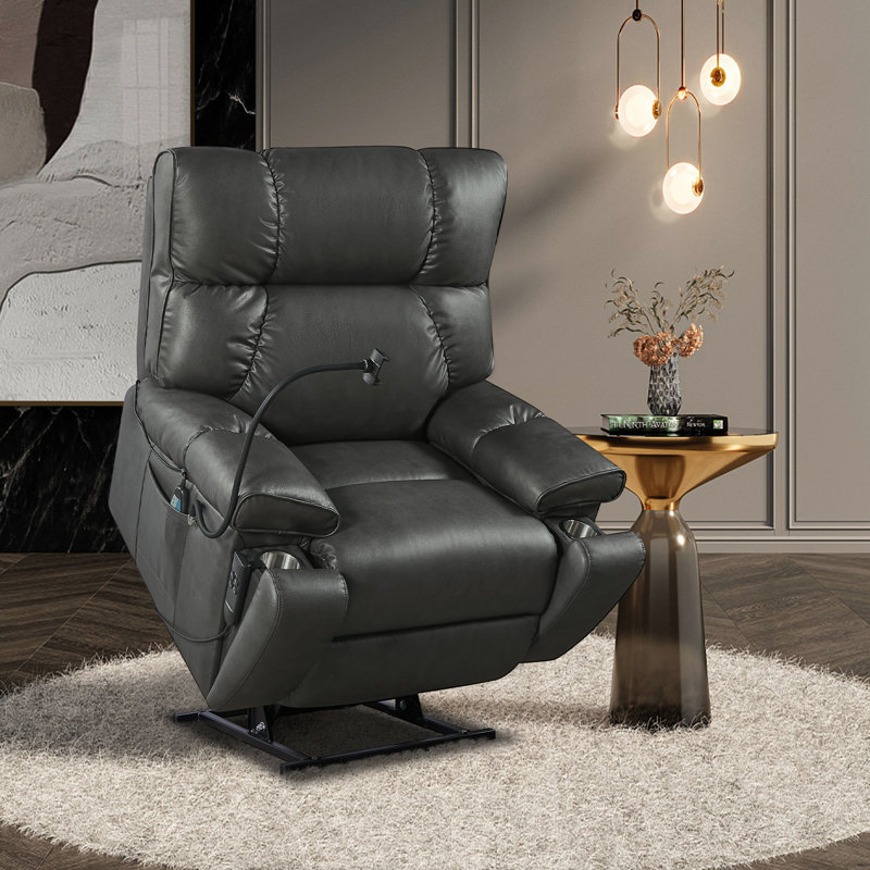 Fauteuil de massage inclinable électrique Ermalene, Similicuir gris foncé