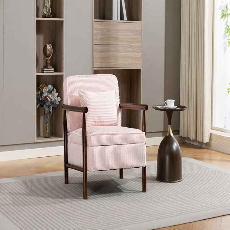 Chaise de rangement, fauteuil d'appoint moderne Mid-Century avec structure en bois, chaises de salon rembourrées avec coussin de taille, fauteuil de lecture pour véranda de chambre à coucher