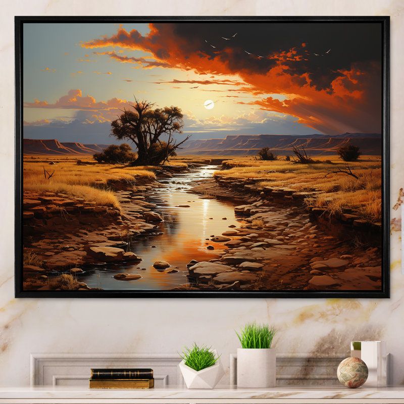 Coucher de soleil au clair de lune sur un paysage de canyon III - Canyon et désert, Cadre flottant noir