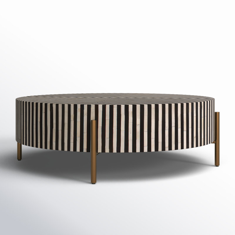 Round Black and White Resin Coffee Table with Bone Inlay