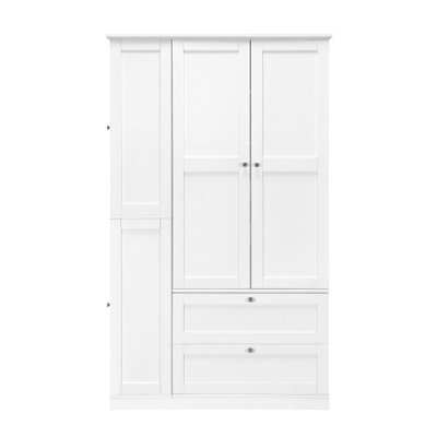 Armoire de cuisine TOPMAX de style champêtre, 187 cm de hauteur, avec 8 étagères, 2 tiroirs, 3 plateaux coulissants, 4 portes et placards latéraux, blanche.