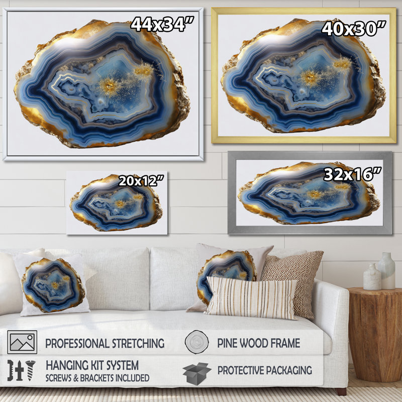 Geode Gems II - impression sur toile Geode Stone, Cadre flottant doré, H 16 po x l 32 po